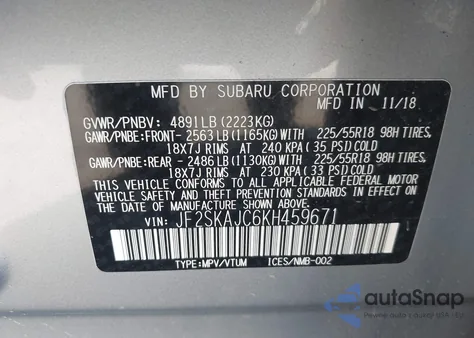2019 Subaru Forester Sport from USA, damaged, VIN JF2SKAJC6KH459671
